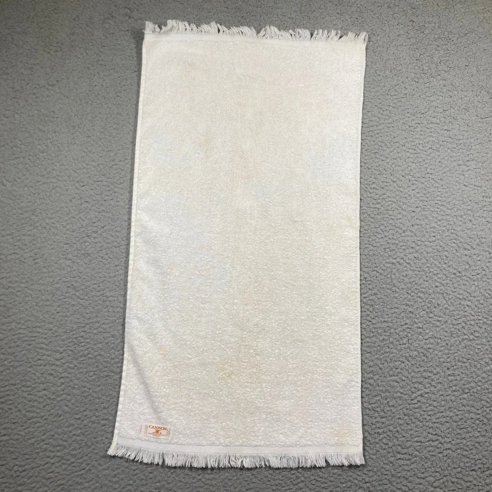 Vintage 70s Holly Hobbie Bath Hand Towel White Fringed Floral Cotton Cannon